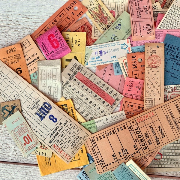 Vintage large ticket assortment, 10 tickets, Transportation tickets, Bus train ticket set, Transfer ticket, For junk journal