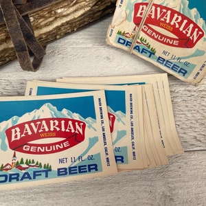 Rótulos de cerveja vintage, cerveja genuína da Baviera, coisas efêmeras de lixo eletrônico, colagem de mídia mista, 10 folhas