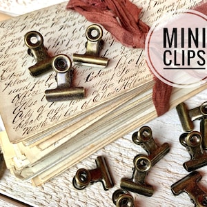 Mini paper clips, Antique brass finish, Vintage style Binder clip, Bulldog clamps small, 10 pcs