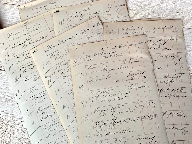 Calligraphy Antique Handwritten Ledger 1800s Large extra tall sheets Junk journal ephemera Mixed media collage Vintage pharmacy record