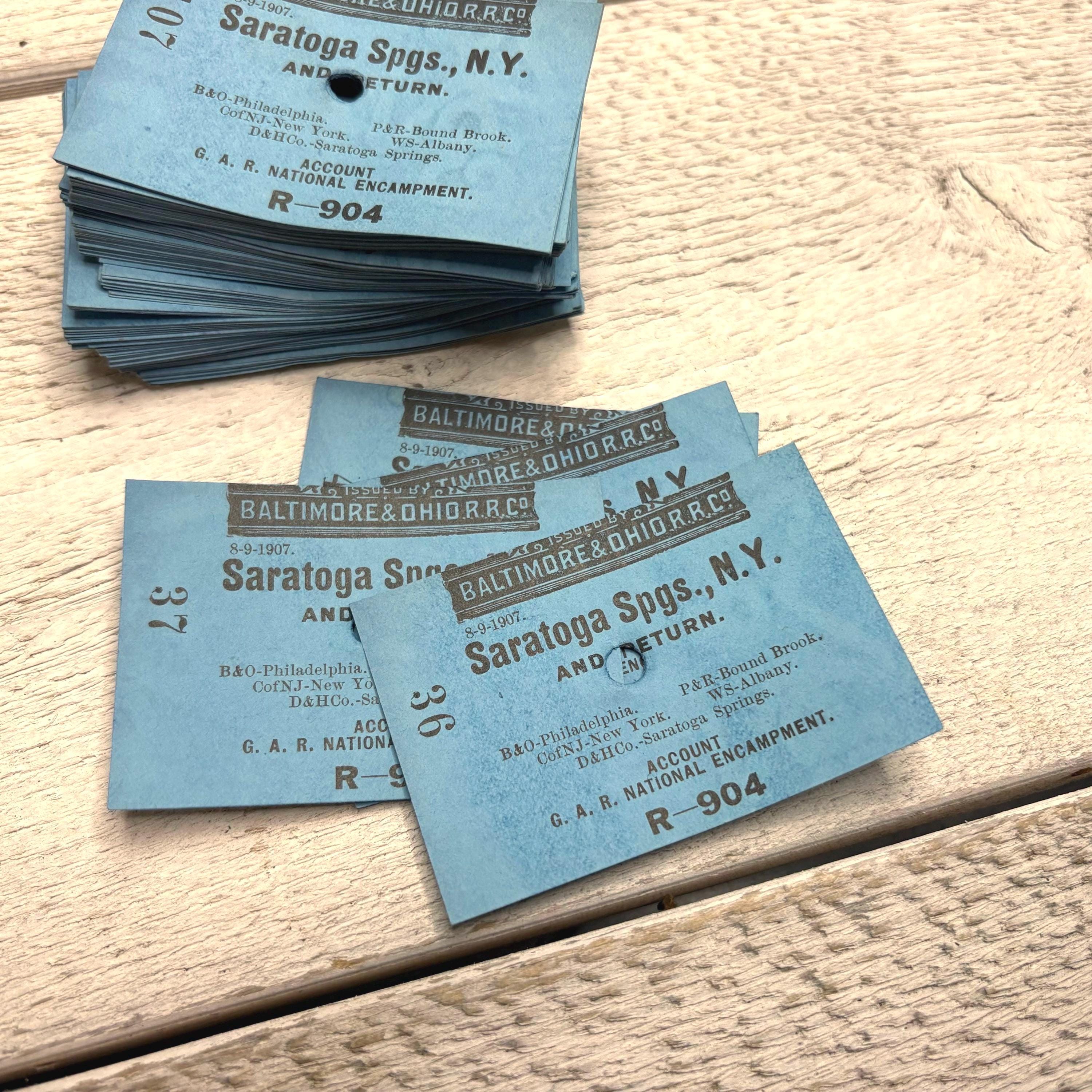 海外紙物　VTG Horse Tram チケット　used 5種　ロール売り Antique Blue Train Ticket - 5 Small Sheets - Railroad Transport