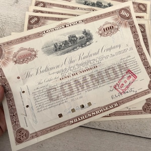 Certificato azionario ordinario d'epoca - 1, 2 o 3 fogli - Materiale effimero ferroviario, per giornale di scarto