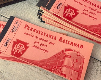 Vintage train ticket book, Railroad ephemera, Pink paper cover, For Junk journal, Scrapbooking, Several sheets