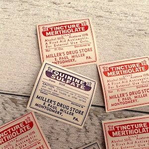 Vintage small pharmacy labels - 10 labels mix - Apothecary ephemera for junk journals