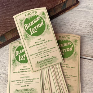 Antique Bleaching lotion pharmacy labels, Beauty product Apothecary, vintage labels, 5 sheets