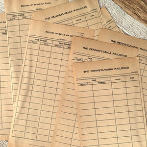 dossier de sceau de train vintage - 5 feuilles - formulaire d'inspection de chemin de fer patine foncée, éphémère de journal de rebut