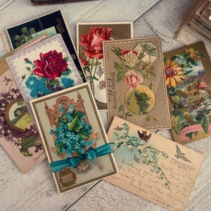 Antique Flower Post cards, Vintage ephemera for junk journaling, Early 1900s, 5 cards randomly picked