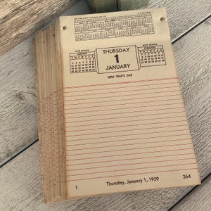 Hojas de calendario de escritorio vintage de 1959, para diario basura, material efímero para álbumes de recortes, 5 hojas con fechas aleatorias