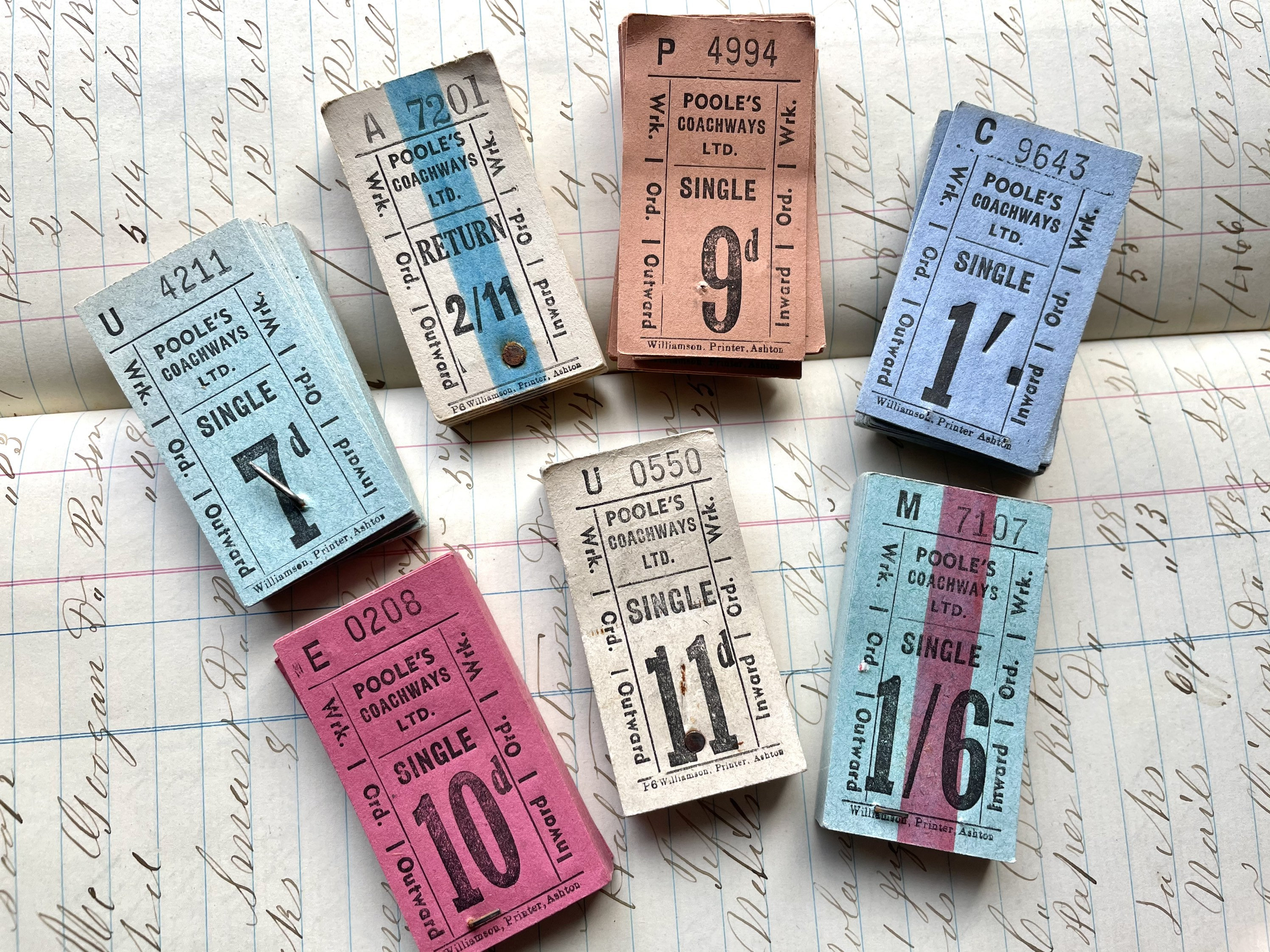 Vintage Bus Tickets Set, Old UK Punch Ticket, Colorful