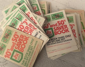 Vintage saver stamp books, 10 pcs, Saving stampsc S&H collector booklet, Aged merchandise collectible, For scrapbooking