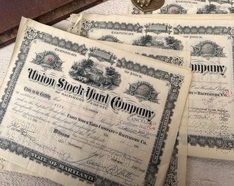 Antique 1800s shares certificate, Vintage ephemera, Junk journaling, Railroad ephemera