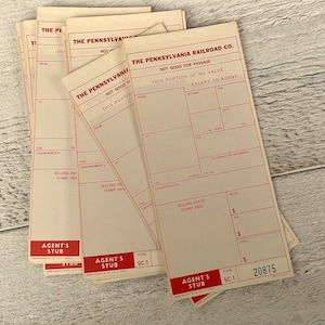 Libro de billetes de tren vintage, efímera del ferrocarril, impresión azul y roja, para diario basura, Scrapbooking