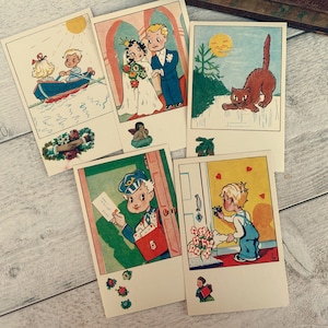 cartes postales inutilisées vintage des années 40, éphémères pour la journalisation indésirable et techniques mixtes, jeu de cartes finlandaises, 5 cartes