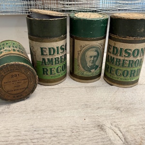 Antike Edison Amberol Schallplatte - EINE Dose mit Zylinder - Original Werbedose mit Zylinder, Ephemera für Mischtechnik