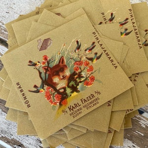 Involucri di caramelle finlandesi inutilizzati, etichette di carta antica, caramelle Fox, per scrapbooking, 5 fogli
