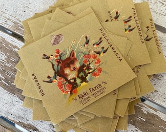 Finnish unused candy wrappers, Antique paper labels, Fox candy, For scrapbooking, 5 sheets
