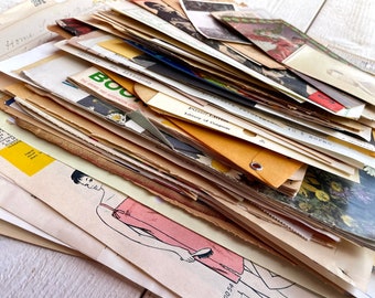 Enorme vintage ephemera-set, assortiment junk-journalingpapieren, grote set oud kladpapier, verpakt
