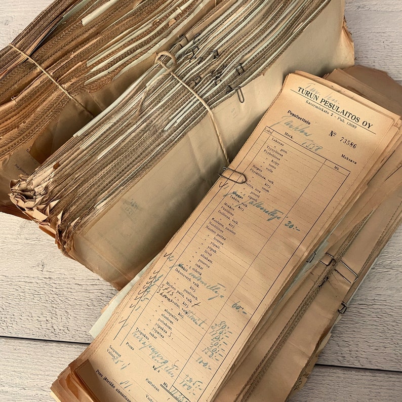 Vintage laundry receipts, Wholesale bundle, Aged paper for junk journal and scrapbooking, Large lot, 25 / 50 / 100 sheets image 1