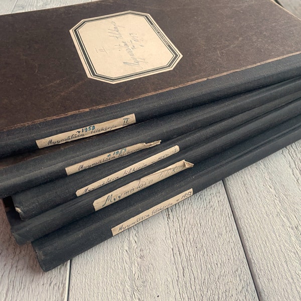 Vintage Complete Ledger Journal, Brown Account Book 1950s Finnish, handwritten, Please read description