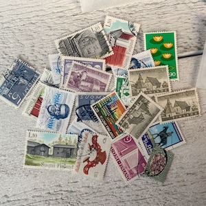 Sellos postales finlandeses antiguos, sellos usados cancelados fuera de papel en sobre de celofán, 25 uds.