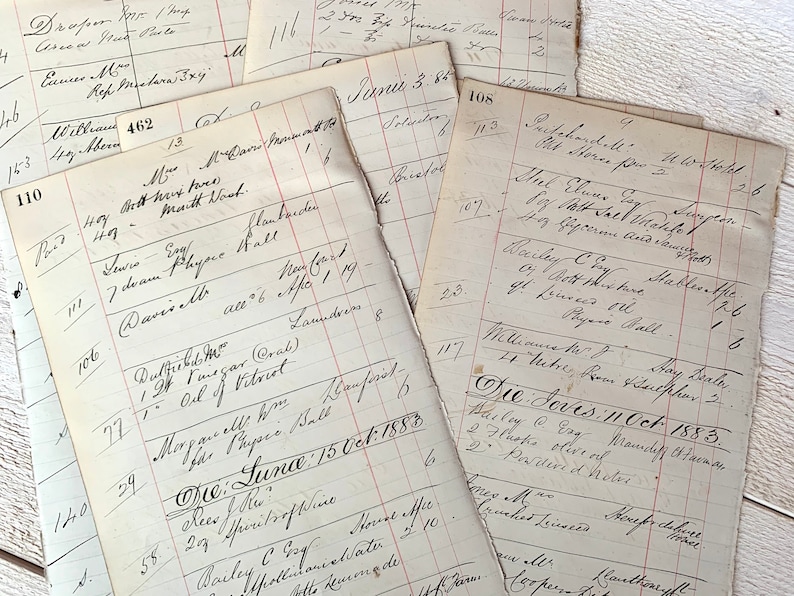 Calligraphy Antique Handwritten Ledger 1800s Large extra tall sheets Junk journal ephemera Mixed media collage Vintage pharmacy record