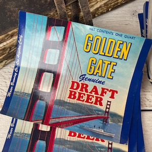 Etiquetas de garrafas de cerveja vintage - 10 folhas - Golden gate, Junk journaling ephemera, colagem de mídia mista