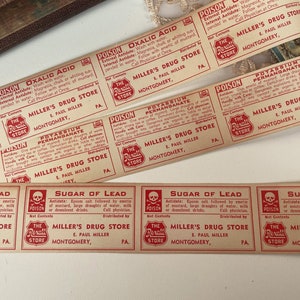 Etichette per farmacie vintage con veleno, effimere Red Apothecary, per diari spazzatura, scrapbooking, farmacia, 15 etichette