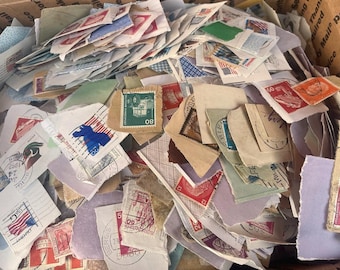 timbres-poste vintage sur papier, Timbres oblitérés, cachets de la poste, 50 grammes, Pour le journal indésirable