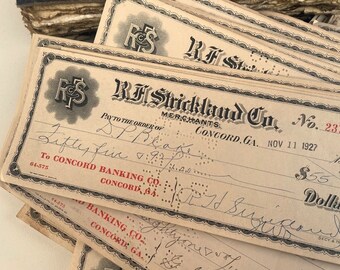 アンティークの銀行小切手、使用済みの領収書、ジャンクジャーナル用の
