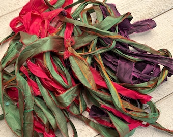 Sari silk ribbon - 3 yards - Recycled silk, For junk journal and crafts