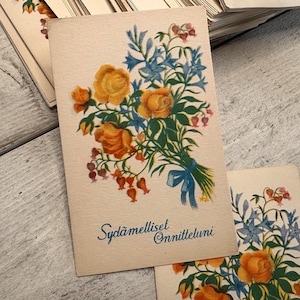 Vintage finnische Blumen Postkarten - 5 Blatt - Herzlichen Glückwunsch, Ephemera für Junk Journal