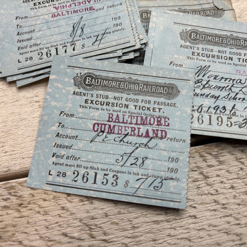 Antique Blue Train Ticket - 5 Small Sheets - Railroad Transport, Junk ...