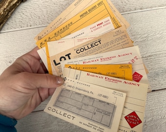 Vintage cargo shipping labels, Freight label set Railway Express Agency, For junk journal, Assortment of 10 sheets