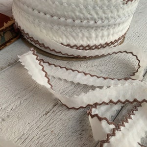 Cinta vintage con borde marrón y blanco, cortada a medida, para diarios basura, técnicas mixtas, costura, cinta de algodón, adornos y accesorios.