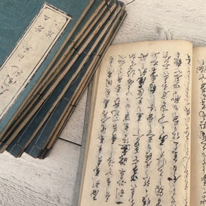 Libro antico giapponese scritto a mano, libro completo con copertina morbida, carta washipaper asiatica, per diario spazzatura, effimera vintage