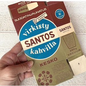 Vintage carton coffee box, Finnish pre mid century advert, Empty container, Junk journal ephemera, For mixed media