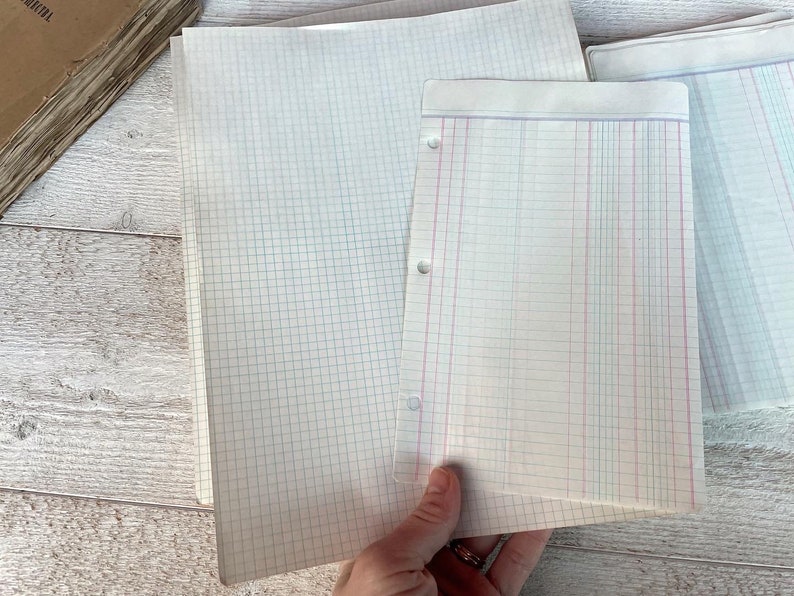 Vintage Ledger and Graph Paper Set, Ruled Writing Paper, for Junk ...