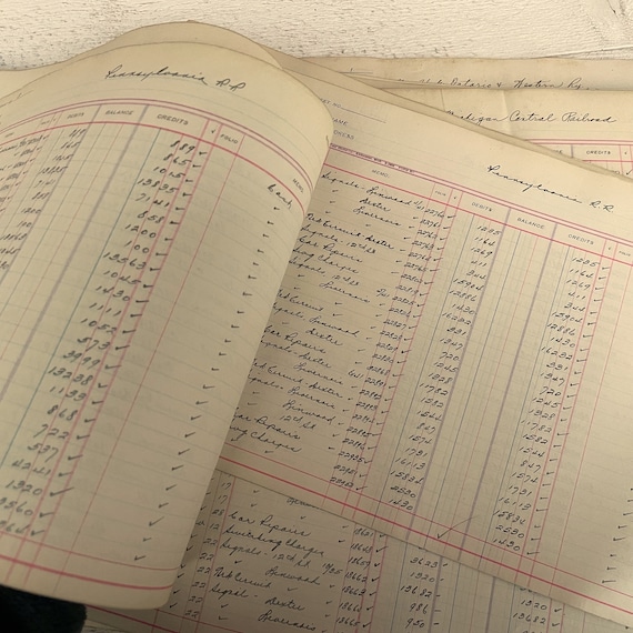Vintage Account Ledger pages, Junk journal ephemera, Railroad record book, Book keeping, For scrapbooking, 10 sheets