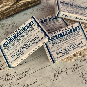 Vintage medicijndoos, kleine kartonnen reclamedoos, apothekersartikel, kortstondig voor junkjournal, stopplekje