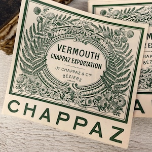 Rótulos vintage de vermute francês, itens decorativos com tema de natureza, papel fino, 5 folhas