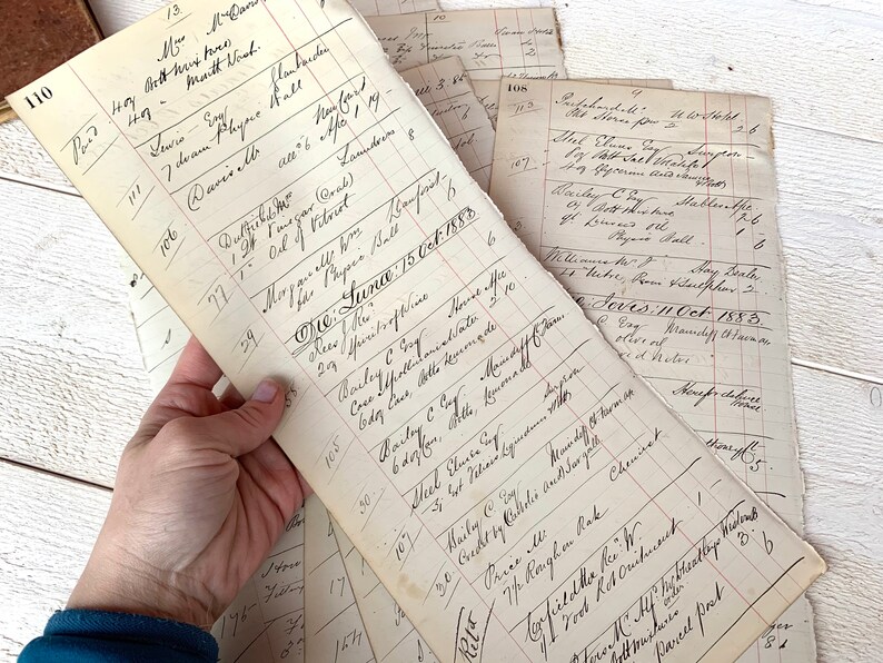 Calligraphy Antique Handwritten Ledger 1800s Large extra tall sheets Junk journal ephemera Mixed media collage Vintage pharmacy record