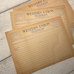 Telegramma Western Union d'epoca, invecchiato con patina, materiale effimero degli anni '50 per diario spazzatura, scegli la quantità di fogli