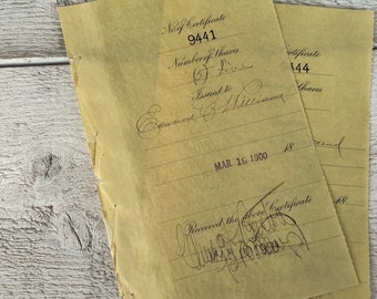Antique 1900 Certificate receipts, Cockle finish, Scrapbooking ephemera - 5 or 10 sheets