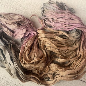 Sari silk ribbon, «Faded pastel» 3 / 6 / 10 yards, Thin narrow ribbon, Recycled Indian saree, ribbons for journaling or jewelry