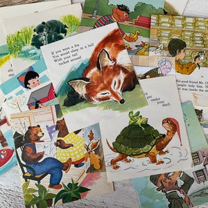 Pagine di libri per bambini vintage, illustrazioni, bambini, carta da giornale di scarto, materiale effimero per scrapbooking, 10 fogli
