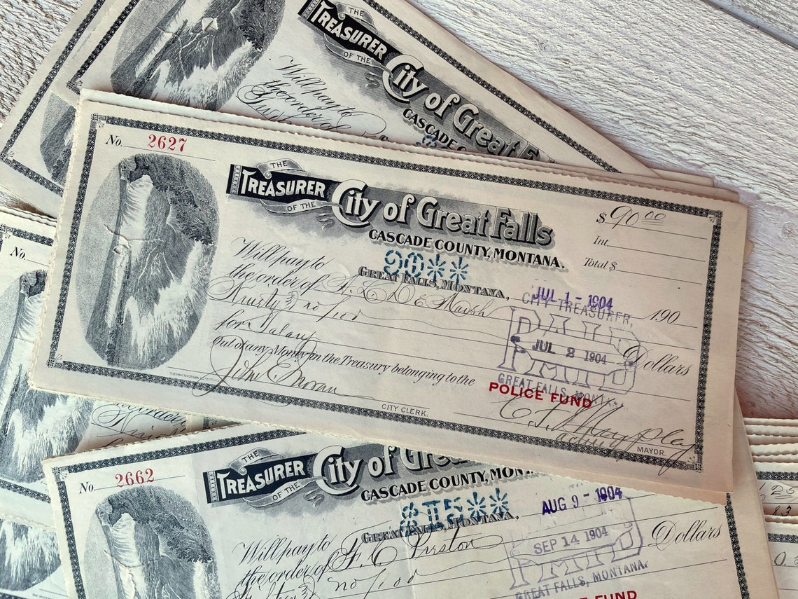 Antique Bank Checks Used Payment Check Vintage Ephemera Etsy