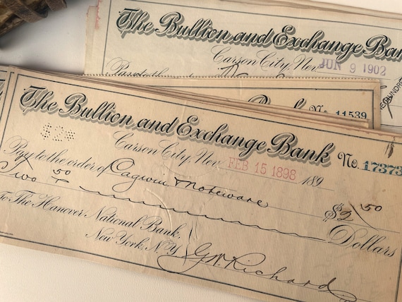 Antique Bank Checks, Used Payment Receipt, Vintage Ephemera for