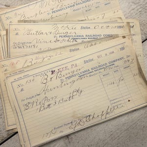Fattura di trasporto ferroviario antica, ricevute scritte a mano, per diario di scarto, effimeri per scrapbooking vintage