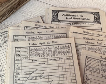 Vintage dentist appointment agenda sheets, Old planner pages, Calendar, Ephemera for junk journal, 10 sheets