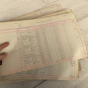 May include: A vintage ledger book with handwritten entries in black ink. The book has a red and white striped cover and is open to a page with a date of August 20, 1923. The page shows a list of transactions with amounts and check marks.